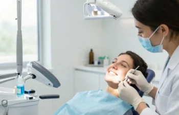 Dentist applying whitening gel carefully to patient with sensitive teeth