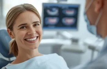 Happy patient consulting dentist full mouth implants Dunwoody GA